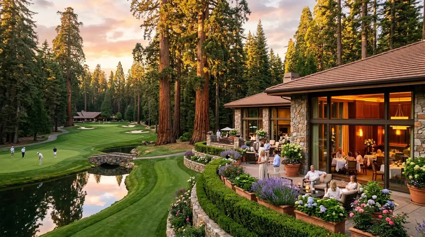 Manoir de pierre avec terrasse, jardin fleuri et golf privé en forêt