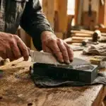 Artisan affûte un ciseau sur une pierre à aiguiser