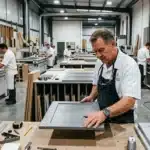 Artisan travaillant le bois dans un atelier de menuiserie moderne